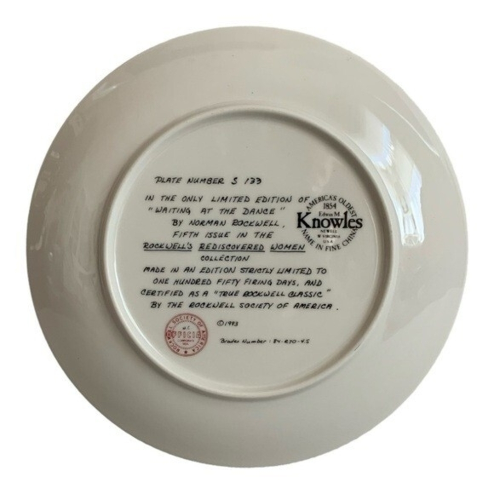 Vintage 1993 Knowles Norman Rockwell Waiting at the Dance Plate 8.5" NIB - Picture 4 of 4